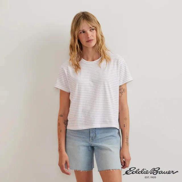 【Eddie Bauer】女性短袖棉質條紋TEE 白色 21690032