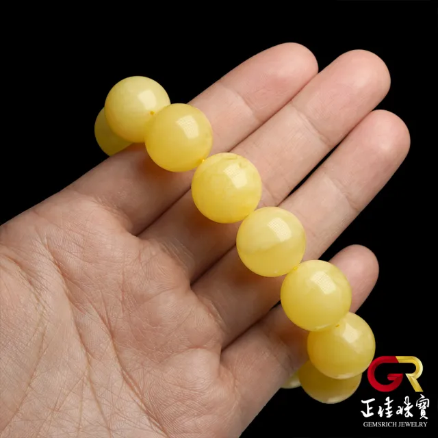 【正佳珠寶】蜜蠟琥珀 頂級白金滿蜜 17-17.6mm 白花蜜蠟手珠｜日本彈力繩