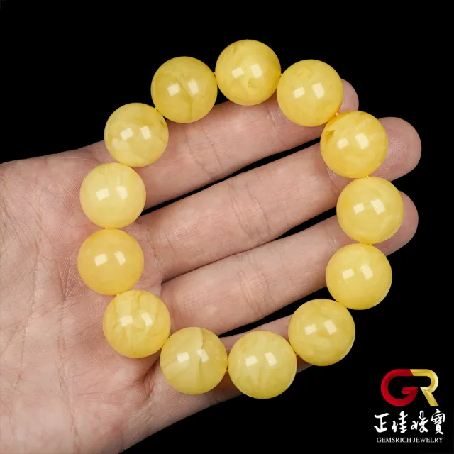 【正佳珠寶】蜜蠟琥珀 頂級白金滿蜜 17-17.6mm 白花蜜蠟手珠｜日本彈力繩
