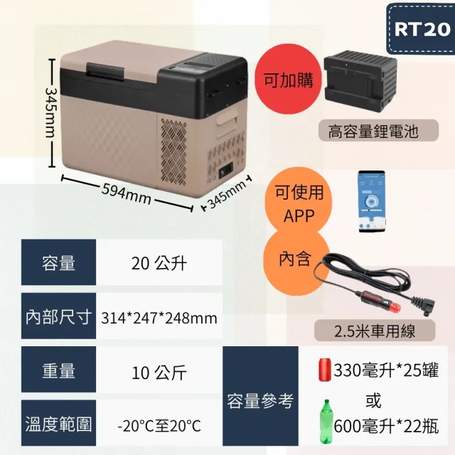 【Alpicool】冰虎 20公升 單槽行動冰箱 車用移動冰箱 露營 壓縮機 冷藏冷凍 鋰電池 RT20 總代理公司貨