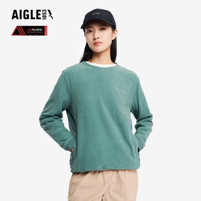【AIGLE】女 POLARTEC 刷毛保暖T恤｜AG-5A242A245 松綠 (女長袖上衣 女T恤 POLARTEC 保暖上衣 刷毛衣)