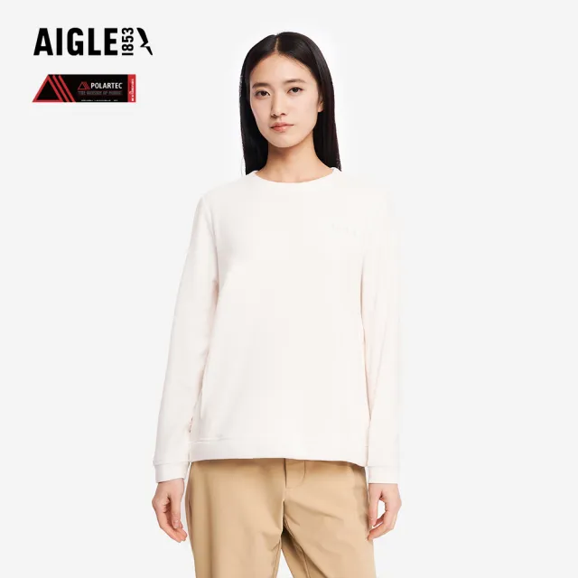 【AIGLE】女 POLARTEC 刷毛保暖T恤|AG-5A242A131 米白 (女長袖上衣 女T恤 POLARTEC 保暖上衣 刷毛衣)