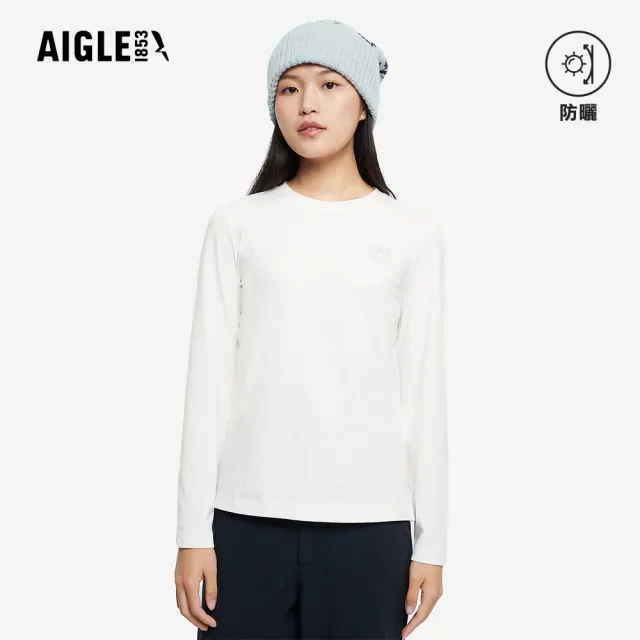 【AIGLE】女 抗UV長袖T恤|AG-5A406A131 米白 (女裝 有機棉 滑雪衣 抗UV 防曬T恤 長袖上衣 長袖T恤)