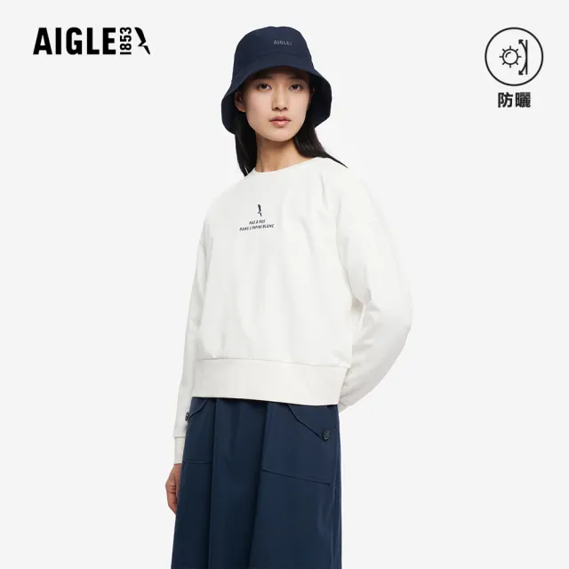 【AIGLE】女 抗UV長袖短版T恤|AG-5A250A131 米白 (女裝 抗UV 防曬 短版上衣 女 T恤 長袖T恤)