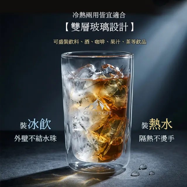 【TAI LI 太力】2入雙層冰裂杯禮盒組H15 耐熱雙層玻璃杯/水杯/飲用杯/透明杯 聖誕禮物 交換禮物