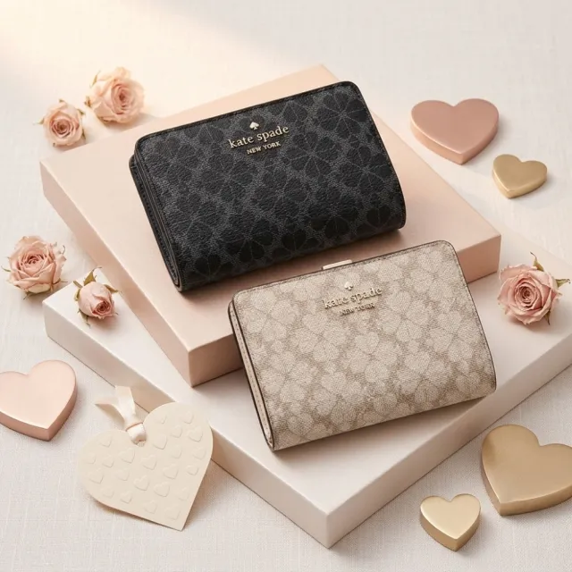 【KATE SPADE】女生 中夾 多功能扣式 滿版LOGO 女款 皮夾(KN756)