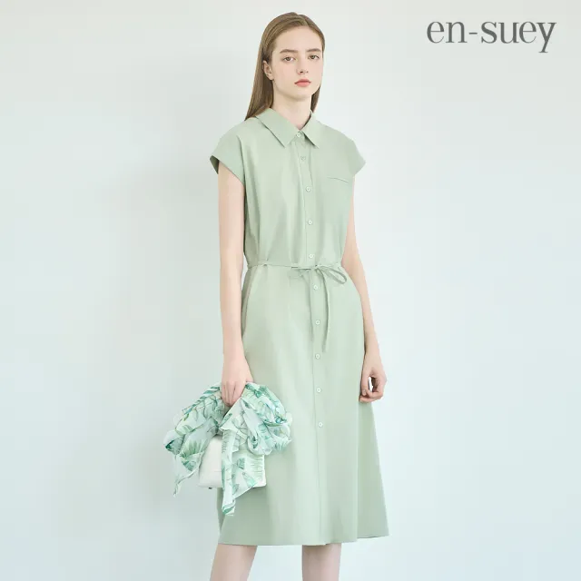 【en-suey 銀穗】網路限定 襯衫式前開襟綁帶洋裝-女
