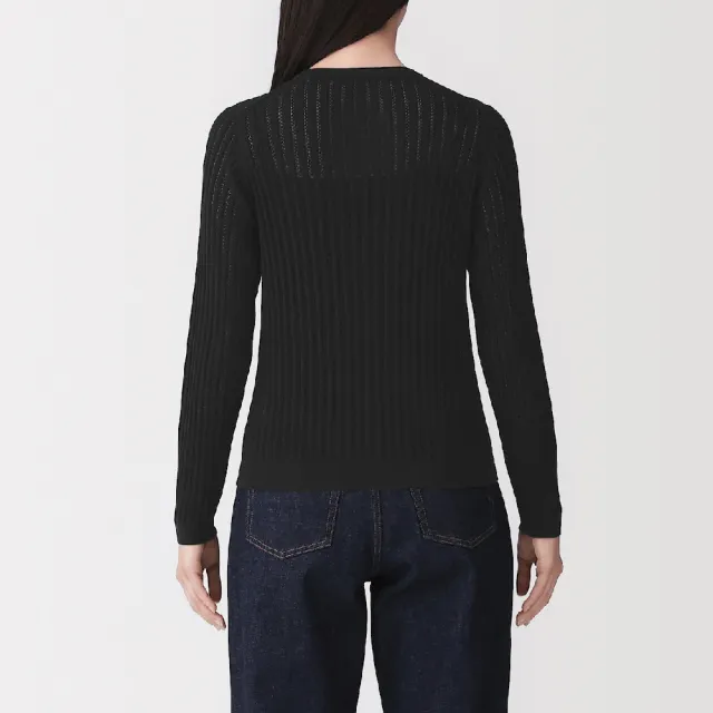 【MUJI 無印良品】女柔滑羅紋鏤空編織圓領開襟衫(黑色/象牙白/深棕)