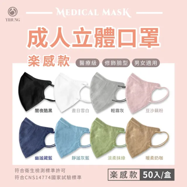 【億宏】3D立體成人醫用口罩 X1盒(50入/盒 樂感LL款/小臉款 電眼口罩 包覆性極佳)