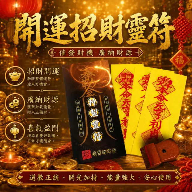 【財神小舖】買一送一  開運招財 靈符袋 符咒 3入   招財 旺財運( 高雄進寶財神廟 大師特製)