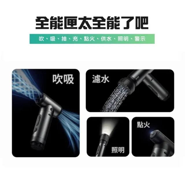 【Aecooly】多功能戶外露營工具 吹塵/吸塵/風扇/氣泵/水泵/手電筒/點火器 Campkit全能匣(附收納包)充氣幫浦