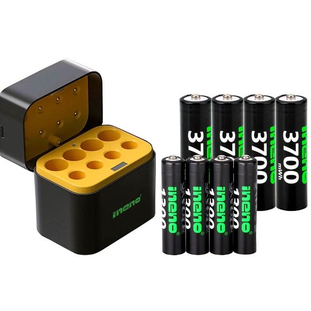 【iNeno】3號AA 4號AAA 1.5V鋰電池 3700mWh 1300mWh 各4入 搭配3號4號各4槽AI隨身收納盒充電器