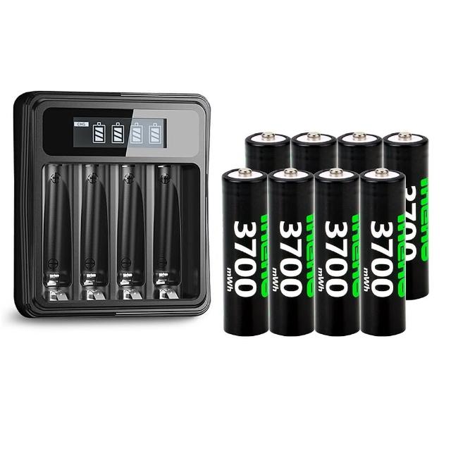 【iNeno】3號/AA 恆壓可充式1.5V鋰電池全新特大能量3700mWh8入+3號/4號通用 液晶鋰充電器