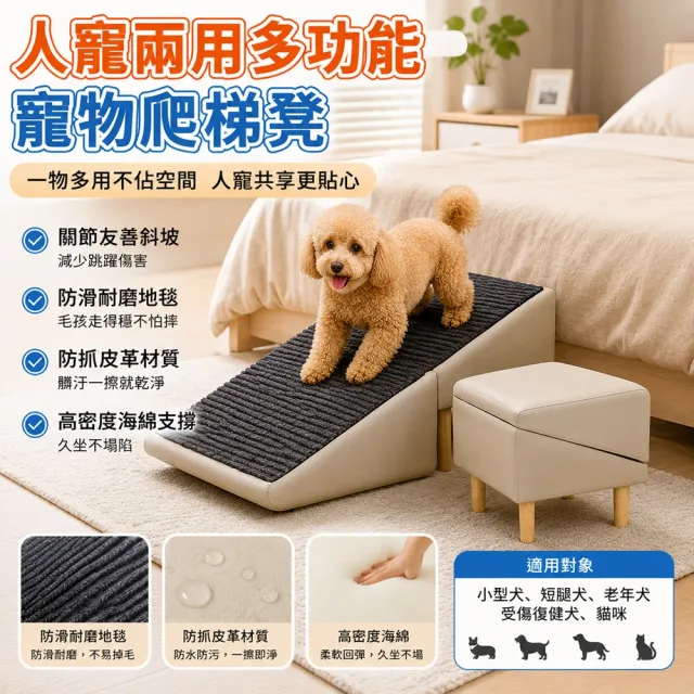 【IPSKY】多功能寵物爬梯椅凳 寵物樓梯 寵物爬梯 可摺疊台階 二合一 防滑耐磨 寵物斜坡 狗狗樓梯 寵物階梯
