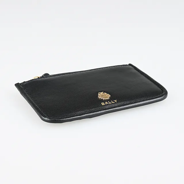 【BALLY】BALLY精品立體金屬小牛皮零錢袋拉鍊卡夾(黑)