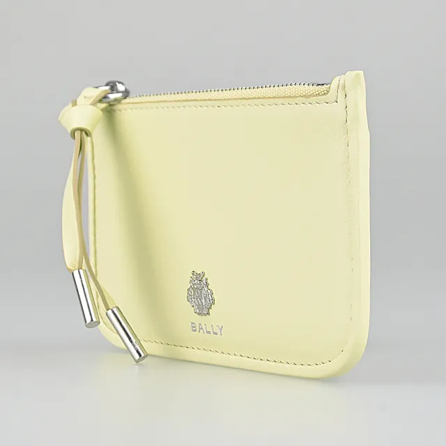 【BALLY】BALLY精品立體金屬小牛皮零錢袋拉鍊卡夾(淡黃)