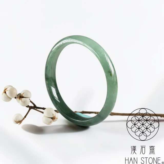 【漢石齋】天然翡翠A貨 手鐲玉鐲 冰糯種飄花(手圍18.3/ 版寬9.4mm)
