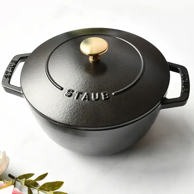 STAUB】迴力釘點琺瑯鑄鐵鍋和食鍋20cm-黑色/新舊包裝隨機出貨(德國雙人