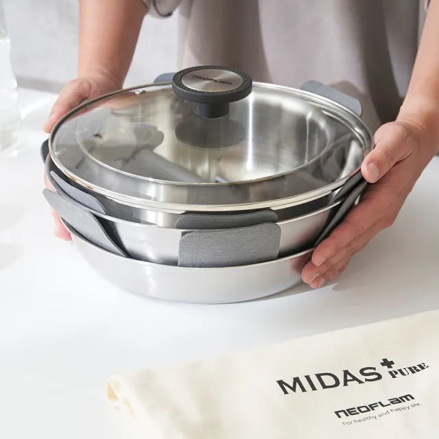 【NEOFLAM】Midas PURE系列不鏽鋼鍋可拆3鍋8件組(IH爐可用/不挑爐具)