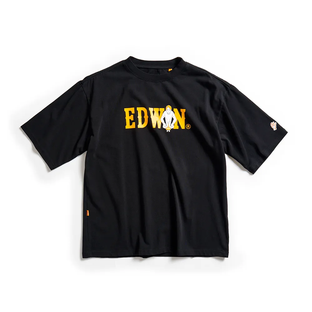【EDWIN】男裝 橘標 基本LOGO短袖T恤(黑色)