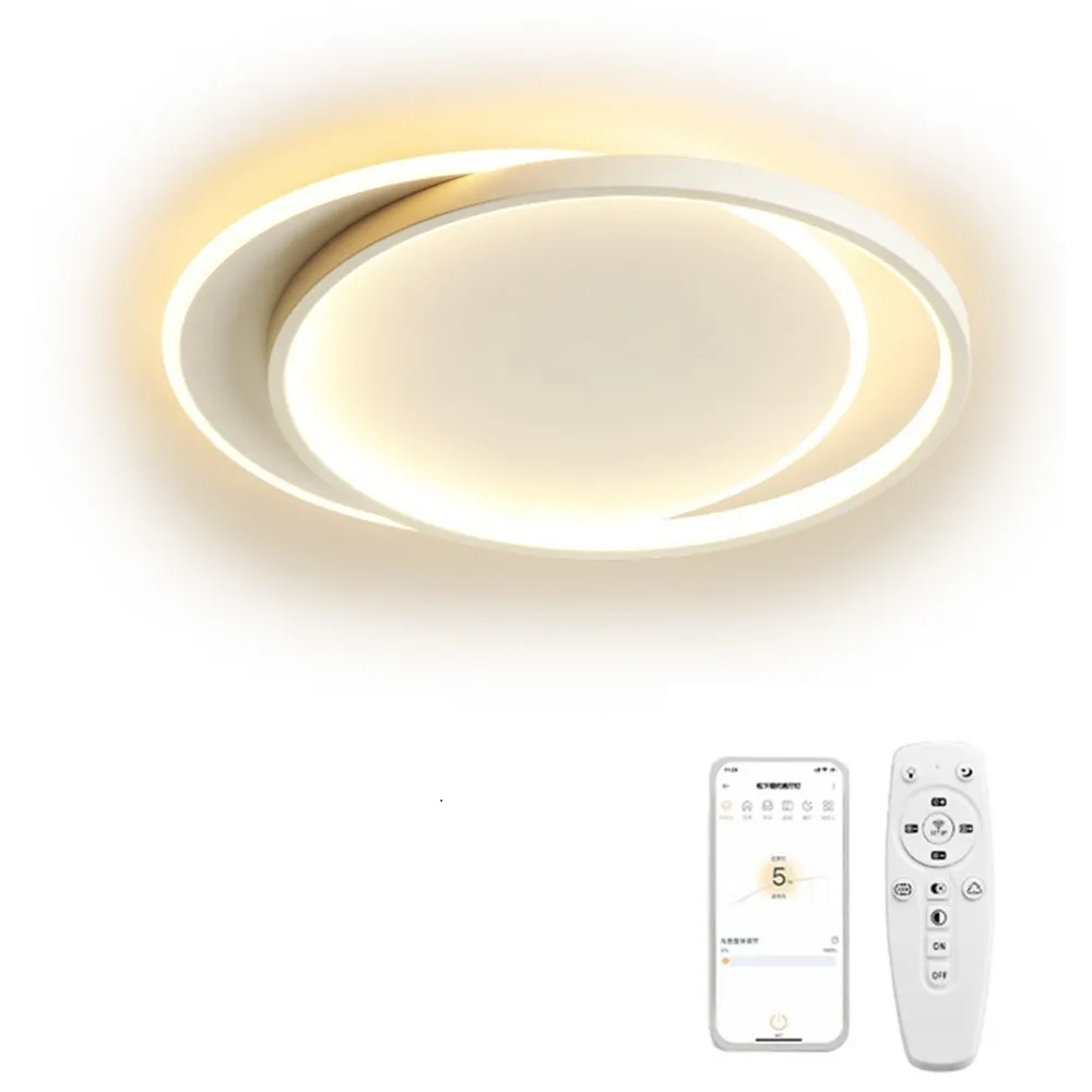 【聚美照明】吸頂燈 全光譜led臥室燈 白/黑50CM 5500lm 智能高亮護眼款(三色無極調光/北歐雙圈護眼燈)