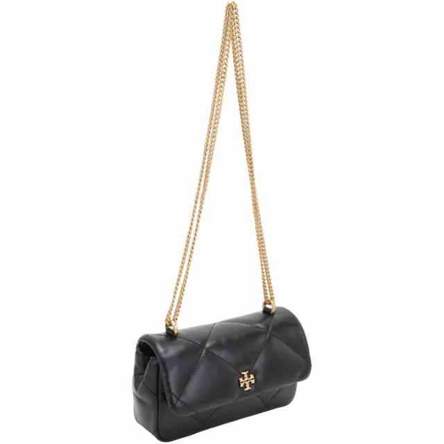 【TORY BURCH】Kira 迷你 雙T標誌菱絎縫納帕肩 斜背鏈帶包(黑色 鍊包 翻蓋 TB)