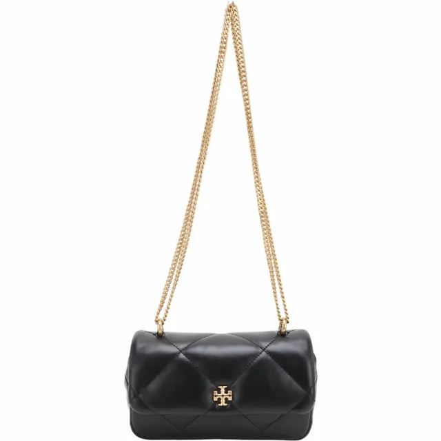 【TORY BURCH】Kira 迷你 雙T標誌菱絎縫納帕肩 斜背鏈帶包(黑色 鍊包 翻蓋 TB)