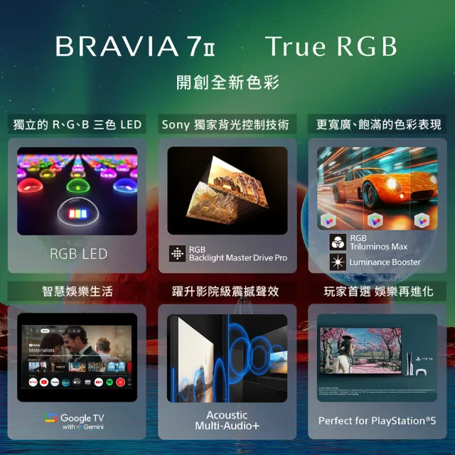【SONY 索尼】家電快配★BRAVIA 7II 65型 True RGB 4K XR HDR Google TV顯示器(Y-65XR70M2)