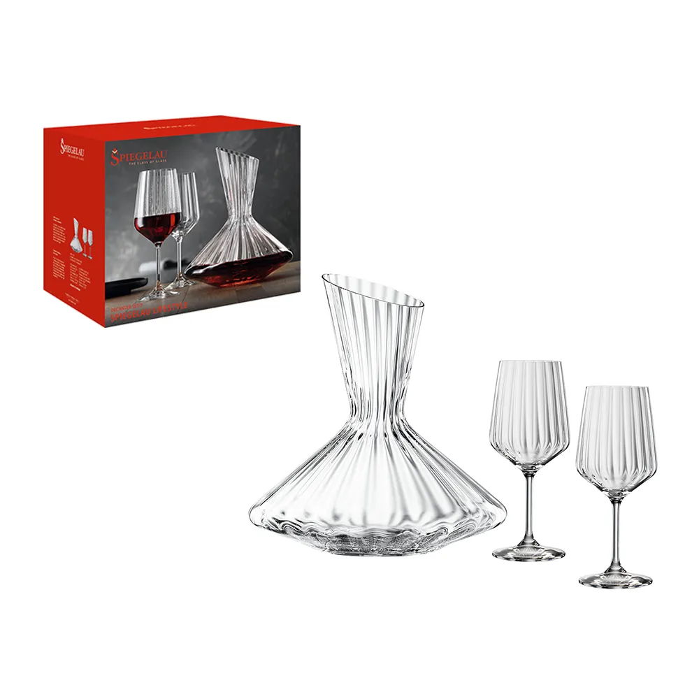 【Spiegelau】德國 Spiegelau LifeStyle 醒酒器+2入紅酒杯/彩盒組/2900ml+630ml(歐洲製 醒酒器 水晶杯)