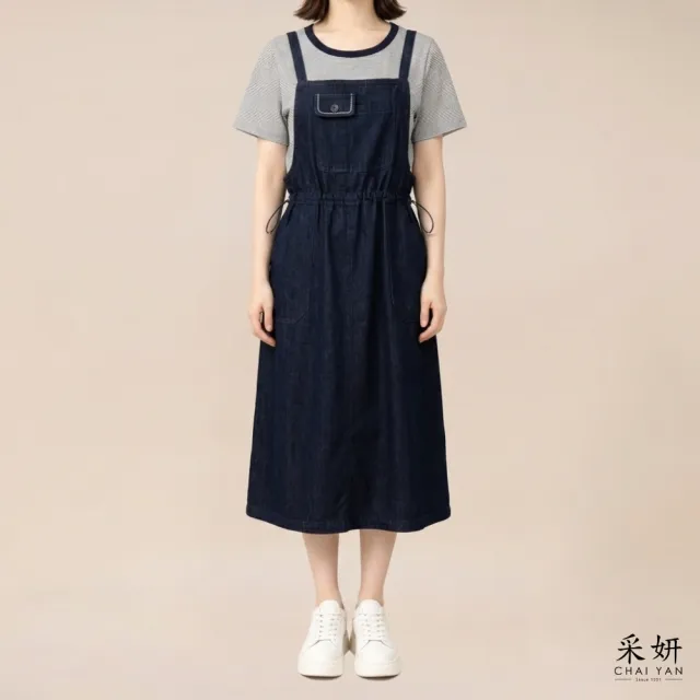 【CHAI YAN 采妍】學院風拼接牛仔假兩件洋裝(春夏女裝/中大尺碼/休閒/專櫃/優雅)