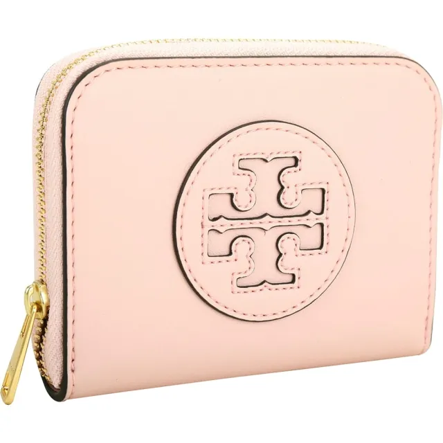 【TORY BURCH】Ella Bio 雙T徽標皮革拉鍊卡片夾 零錢包(粉紅色 卡夾 TB)