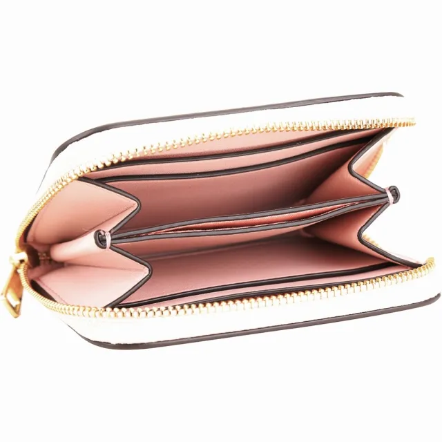 【TORY BURCH】Ella Bio 雙T徽標皮革拉鍊卡片夾 零錢包(粉紅色 卡夾 TB)
