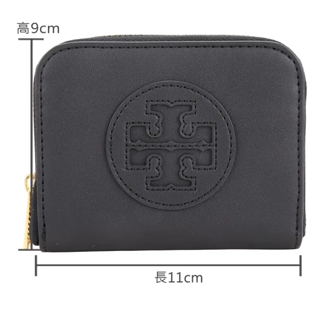 【TORY BURCH】Ella Bio 雙T徽標皮革拉鍊卡片夾 零錢包(黑色 卡夾 TB)