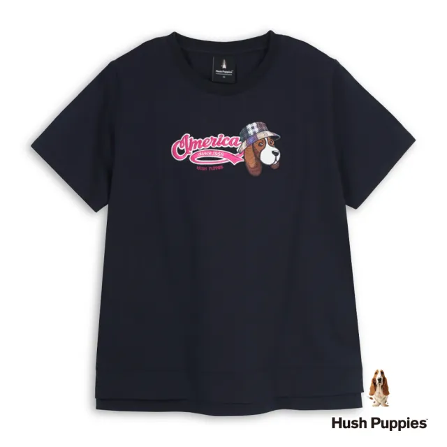 【Hush Puppies】女裝 T恤 格紋漁夫帽寬版T恤 (丈青 / 64211105)