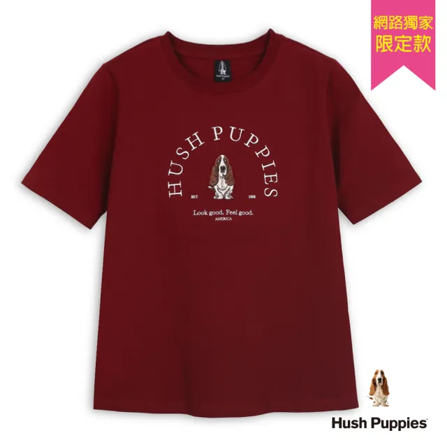 【Hush Puppies】女裝 T恤 經典刺繡狗T恤 (暗紅 / 64211903)