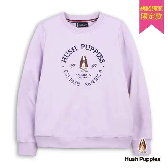【Hush Puppies】女裝 上衣 經典品牌字刺繡狗長袖上衣 (粉紫 / 64210902)