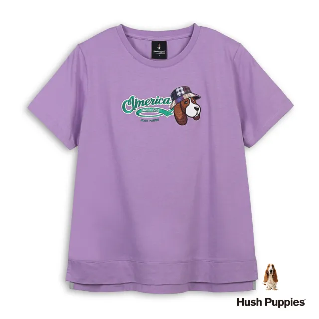 【Hush Puppies】女裝 T恤 格紋漁夫帽寬版T恤 (粉紫 / 64211105)