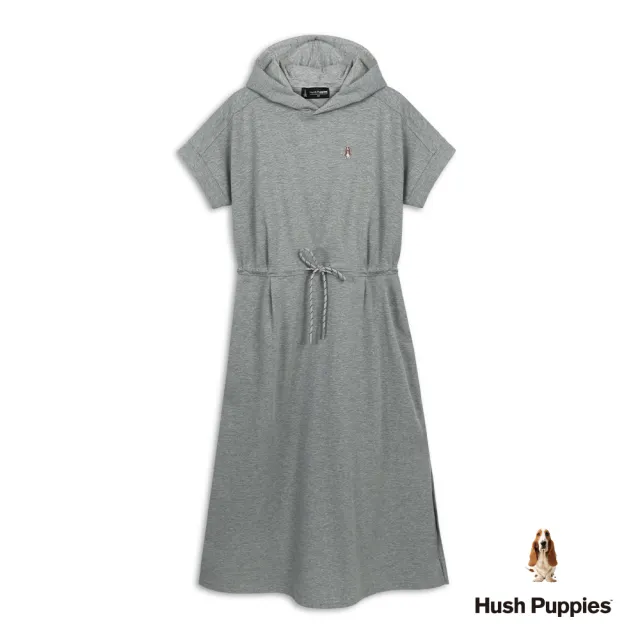 【Hush Puppies】女裝 洋裝 素色刺繡小狗連帽洋裝 (麻灰 / 64215502)