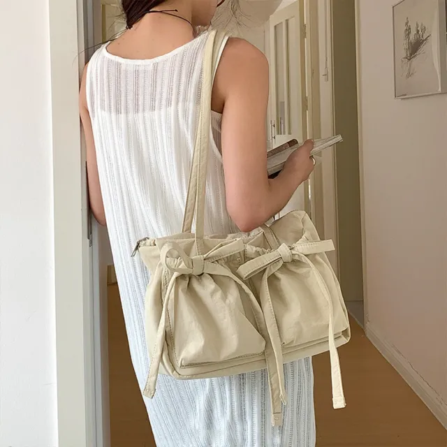 【LEESA】雙11 蝴蝶結托特包\肩背包\輕量化\通勤包\大容量\隨身小包\尼龍包包\百搭包包\可愛包 