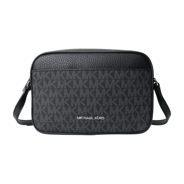 【Michael Kors】防刮拚接皮革mini斜背相機包(黑灰)