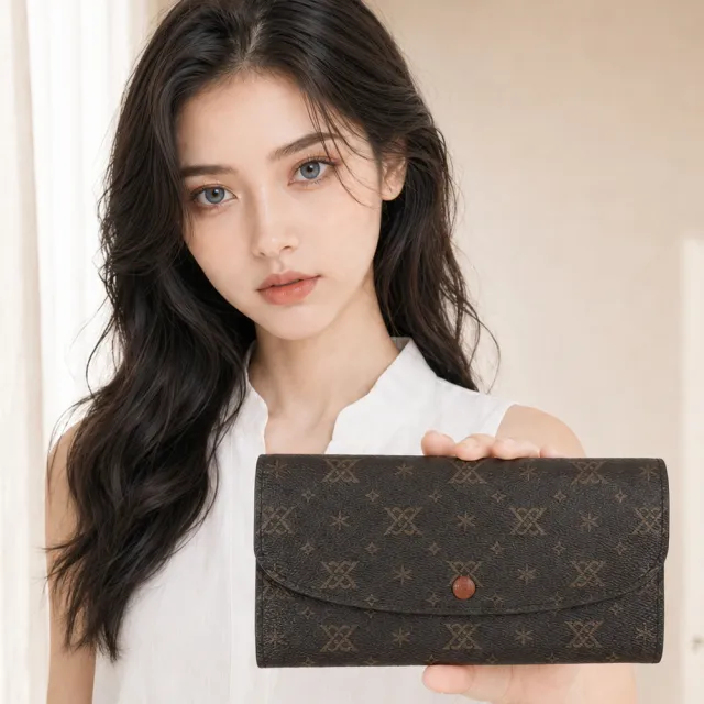 【LEEHER】雙11 女生錢包/翻蓋長夾/字紋錢包/真皮錢包/壓扣錢包/錢包/老花長夾/內拉鍊錢夾/送女友