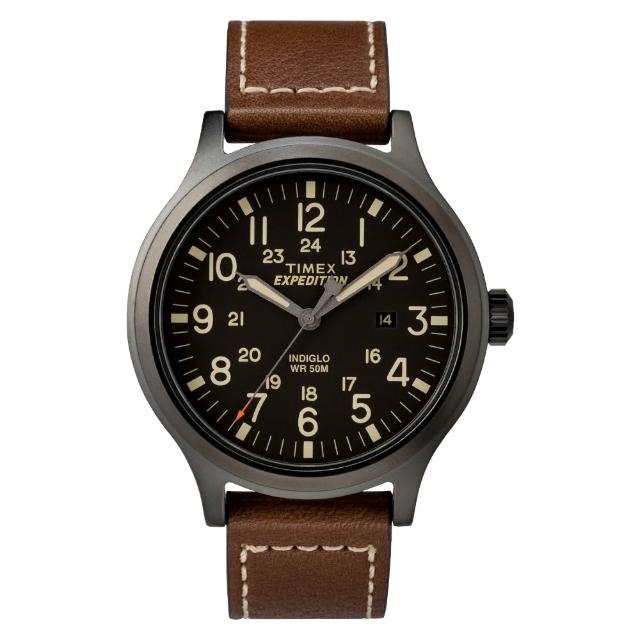 【TIMEX】天美時 Expedition Scout 43mm 皮錶帶腕錶(黑x棕 TXTW4B11300)