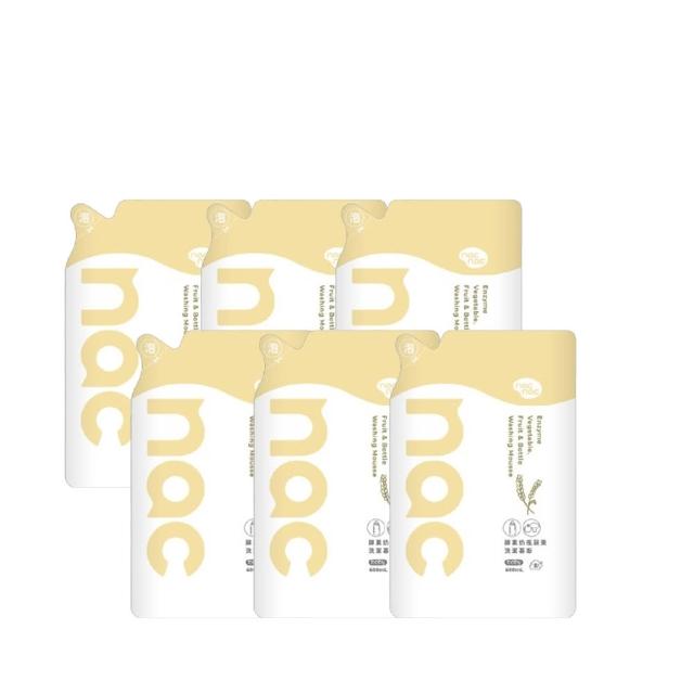 【nac nac】酵素奶瓶蔬果洗潔慕斯補充包600ml*6(奶瓶玩具清潔/蔬果清潔)