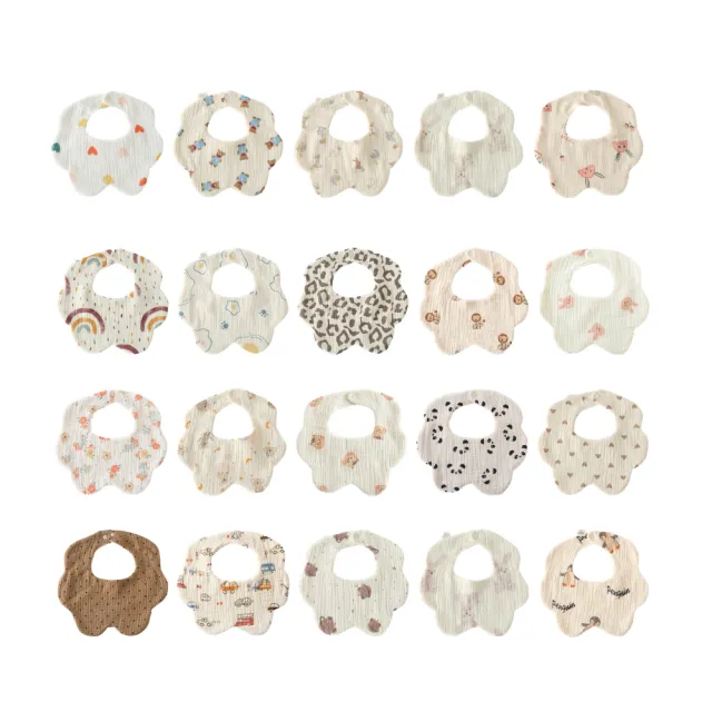 【imitu 米圖】360度吸水花瓣圍兜-六層紗純棉口水巾(三入組 組合品)