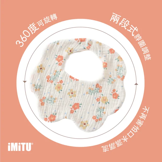 【imitu 米圖】360度吸水花瓣圍兜-六層紗純棉口水巾(三入組 組合品)