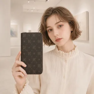 【EMMA SUE】雙11 長夾 字紋錢包 真皮錢包 生日禮物 錢夾 錢包 女生錢包 送女友 拉鍊長夾 老花錢包