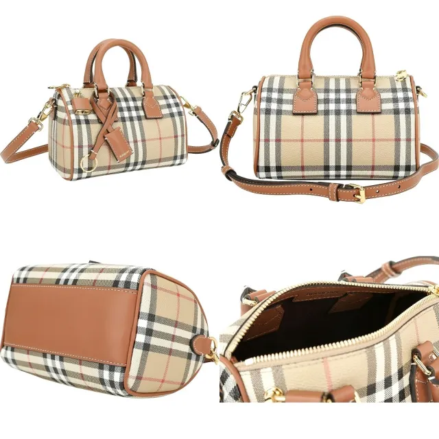 【BURBERRY 巴寶莉】格紋塗層手提/斜背波士頓包(多款可選)(肩背 兩用包 帆布包)