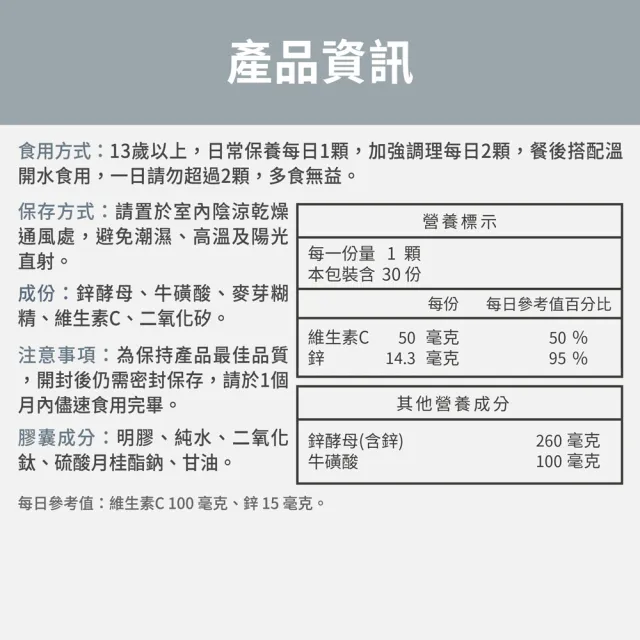 【FJ 豐傑生醫】酵母鋅+牛磺酸-30顆/袋(滋補強身ｘ維持能量正常代謝)