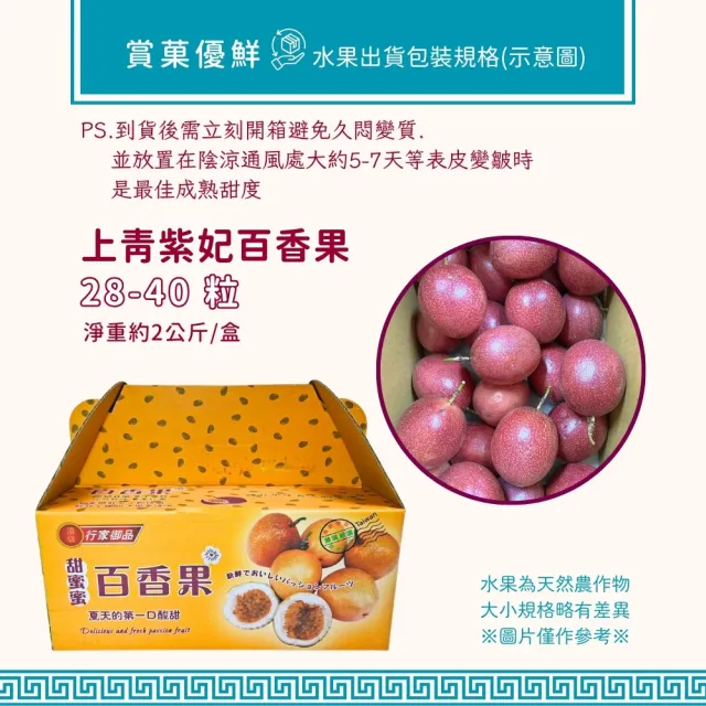 【賞菓優鮮】埔里大坪頂上青紫妃百香果精美禮盒1盒(28-40粒/2公斤)(新貴品種_產地現採直送)