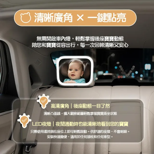 【BEBE Amico】LED360°車用廣角寶寶觀察後視鏡(無線遙控)